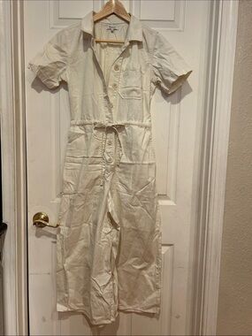 Madewell Cream Short-Sleeve Button-Front One-Piece